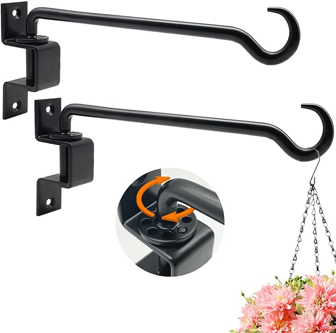 16 inch 2 Pack Swivel Plant Hangers Outdoor Heavy Duty - Black Iron Plant Hanging Hook Bracket for Flowers Baskets Pots Bird Feeder Lanterns Wind Chimes