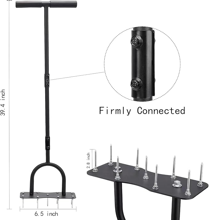 9-Spike Lawn Aerator Tool, Spike Metal Manual Dethatching Soil Aerating Lawn with, Grass Aerator Garden Tools, Durable U-Shape Steel Structure, Super Easy Installation, 39.4''