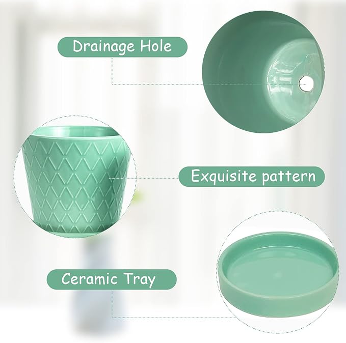 EFISPSS Flower Planter –5 inch Ceramic Plant Pots with Drainage Holes and Ceramic Tray - Gardening Home Desktop Office Windowsill Decoration Gift Set of 4 - Plants NOT Included
