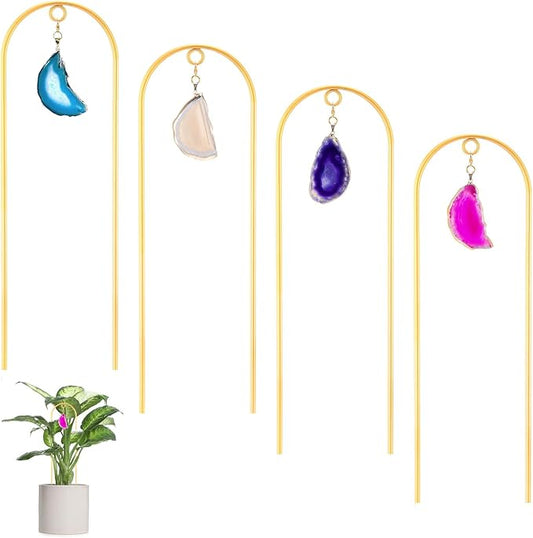 Zopeal 4 Pack Small Metal Plant Trellis Indoor 17 Inch Mini Gold Garden Trellis Potted Plant Support Stake Houseplant Trellis with Agate for Indoor Outdoor Climbing Plants Vine Flower Pot Plant Decor