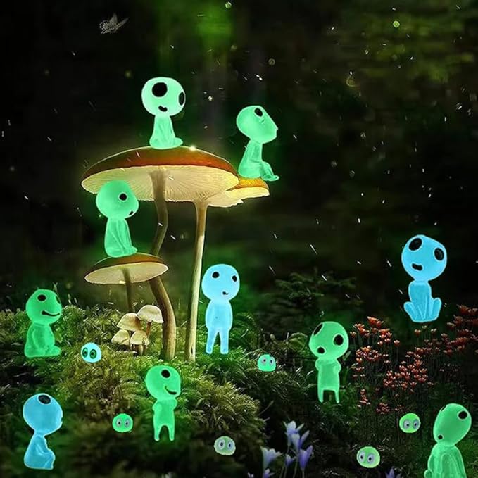 BEZALEL Glow in Dark Tree Elves, 28 Pcs Mini Fairy Garden Accessories, Luminous Ghost Micro Landscape Decorations, Miniature Glow Tree Spirits Outdoor for Bonsai Succulent Terrarium Decor