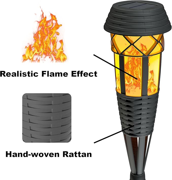 Flickering Flames Torch Light Solar Garden Lights Waterproof Landscape Lighting - 4 Pack