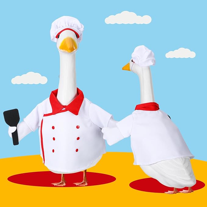 Geyoga Chef Goose Outfit Costume Yard Lawn Porch Clothes for 23'' Plastic Goose Outdoor Patio Art Decoration