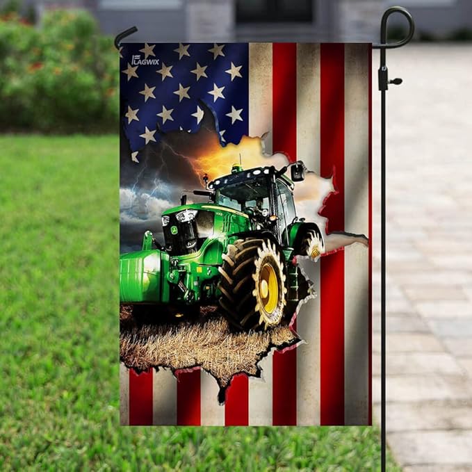Flags-Tractor Farmer American Flag THB2370F1, Garden Flag (11.5" x 17.5")-USA House Garden Flags Premium Polyester-Decorative Outdoor Flags
