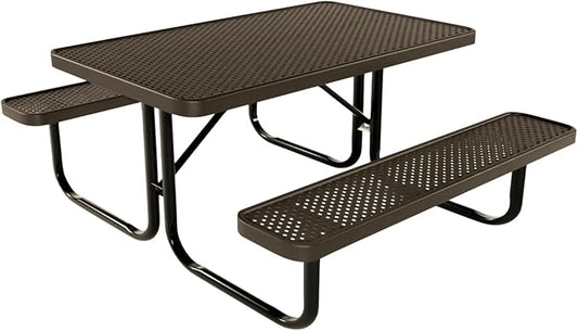 Coated Outdoor Furniture Heavy-Duty Portable Outdoor Kids Table, Punched Steel Kids Picnic Table, Commercial-Grade Picnic Table, Made in America (4ft Rectangular, Childrens, Textured Brown)