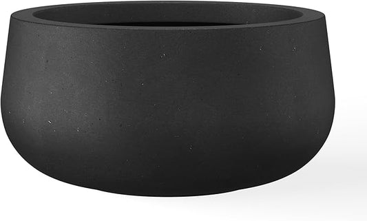 Kante 19.6" Dia Round Concrete Planter, Cement Plant Pots with Drainage Hole and Rubber Plug for Outdoor Indoor Garden Home, Modern Curvaceous Design, Black