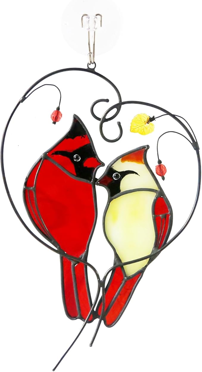 Cardinal Suncatcher Stained Glass for Window Hanging,Cardinal Gifts for Women,Red Birds Sun Catchers Christmas Decoration for Windows,Best Gift for Mom,Memorial Gifts for Birds Lover