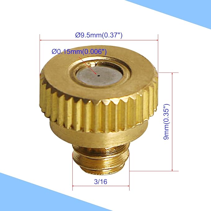 Aopin G 3/16 Brass Misting Nozzles 0.15mm / 0.006" Orifice Atomizing Mister Sprayer Nozzle Suitable For Outdoor Cooling,Garden Irrigation,Fountain, Crop Nutrient Injection, Greenhouse 16 Pcs