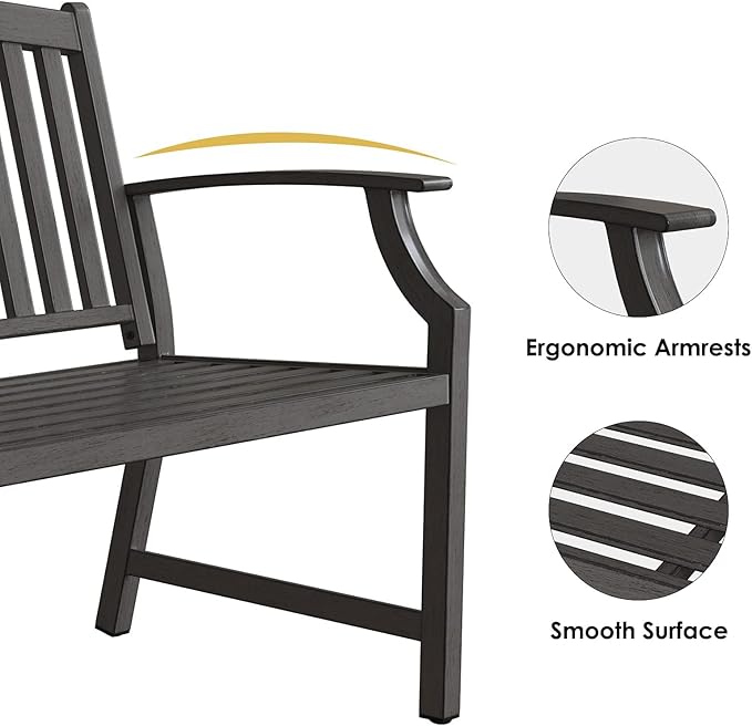 Grand patio 52" Farmhouse Outdoor Bench, Garden Benches with Rust Free Metal Powder Coated Frame and Aluminum Backrest, Faux Wood Grain Finish Frame Patio Bench for Front Porch, Weathered Grey