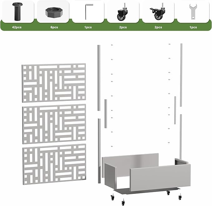 Casaphoria Metal Raised Garden Bed with Trellis and Wheels, 72"x35"x16" Planter Box for Climbing Plants, Vegetables & Vines, Features Drainage Holes and Privacy Screen (Grey-Helen)