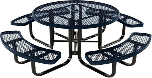 Coated Outdoor Furniture Heavy-Duty Portable Outdoor Kids Table with Umbrella Hole, Expanded Metal Kids Picnic Table, Commercial-Grade, Made in America (46 In, Round, Childrens, Dark Blue)