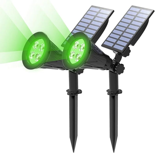 T-SUN Green Solar Spotlights, Green Solar Lights Outdoor, Auto-ON/Off 180°Angle Adjustable Solar Lights for Tree, Patio, Yard, Garden, Driveway, Pool Area (Green-2pack)