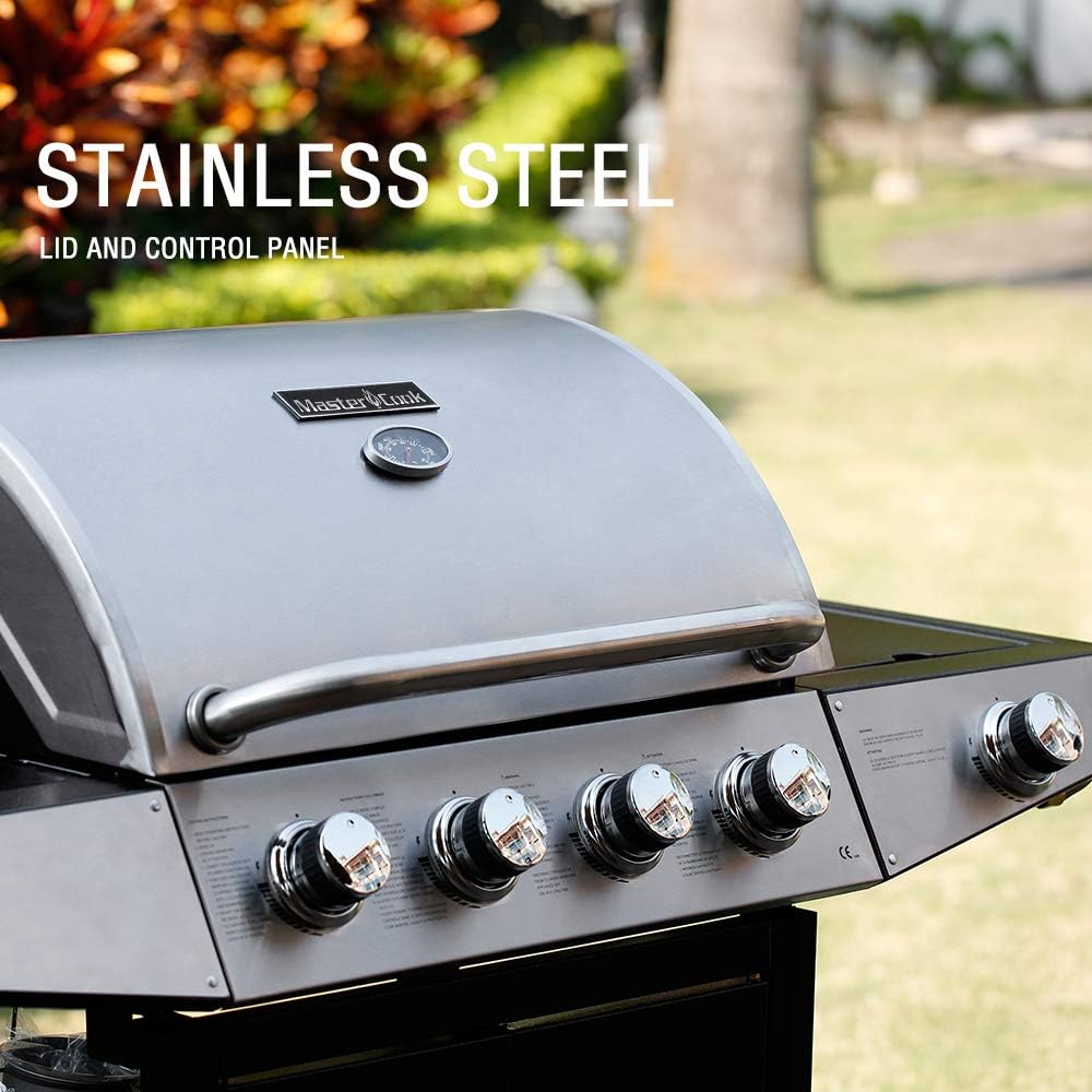 MASTER COOK 4 Burner Gas Grill, 52,000 BTU Cabinet Style Grill, Propane Grill, with Side Burner, Built with Stainless Steel