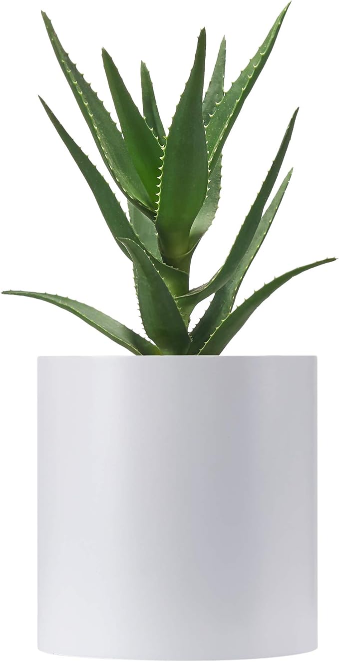 FaithLand Plant Pot 8 inch - Perfectly Fits Mid-Century Modern Plant Stand - Drainage Plug and Drainage Mesh Screen - White Planter Pot.