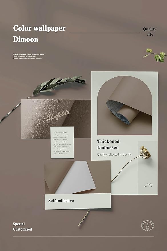 Dimoon 236''x17.7'' Etoupe Peel and Stick Wallpaper Contact Paper Modern Self Adhesive Wall Paper Removable Renter Friendly Textured Solid Color Shelf Cabinet Vinyl Roll (236''x17.7'',Etoupe)