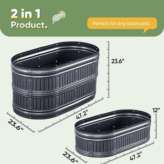 KING BIRD Raised Garden Bed Kit 2025 Upgraded Modular DIY Galvanized Planter Garden Box Outdoor for Gardening, Vegetables, Flowers, Elegant Roman Column Design, 47x24x24 in, Dark Grey