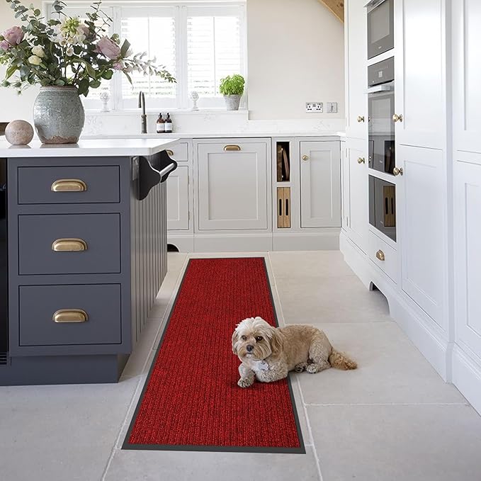 fani Heavy Duty Large Outdoor Indoor Entrance Black Doormat Waterproof Low Profile Entrance Rug Front Door Mat Patio Anti-Skid Rubber Back, 23x72 inch (Red)