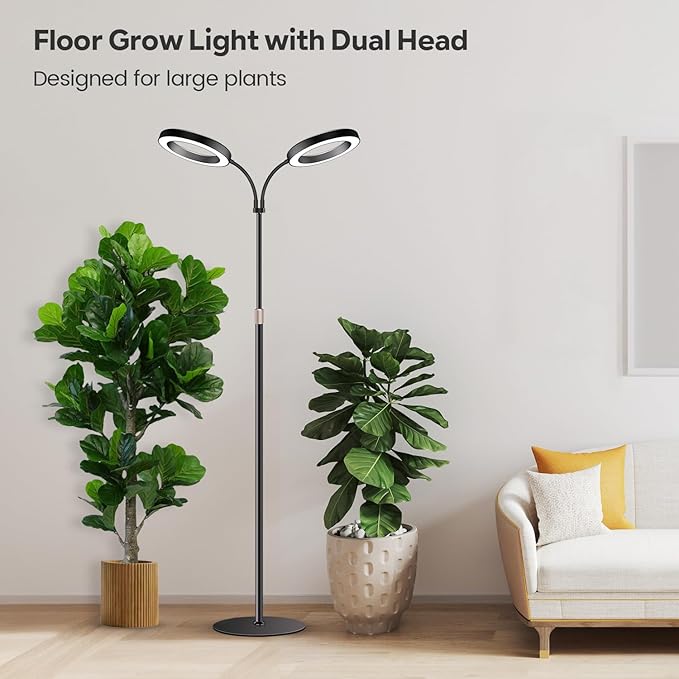 Garpsen Halo Grow Lights, Dual-Head Full Spectrum LED Plant Lights for Indoor Growing with Stand, 3 Color Modes Grow Lamp with Timer 6/12/16H, 5 Dimmable Levels, 168 LEDs and 67''Height Adjustable