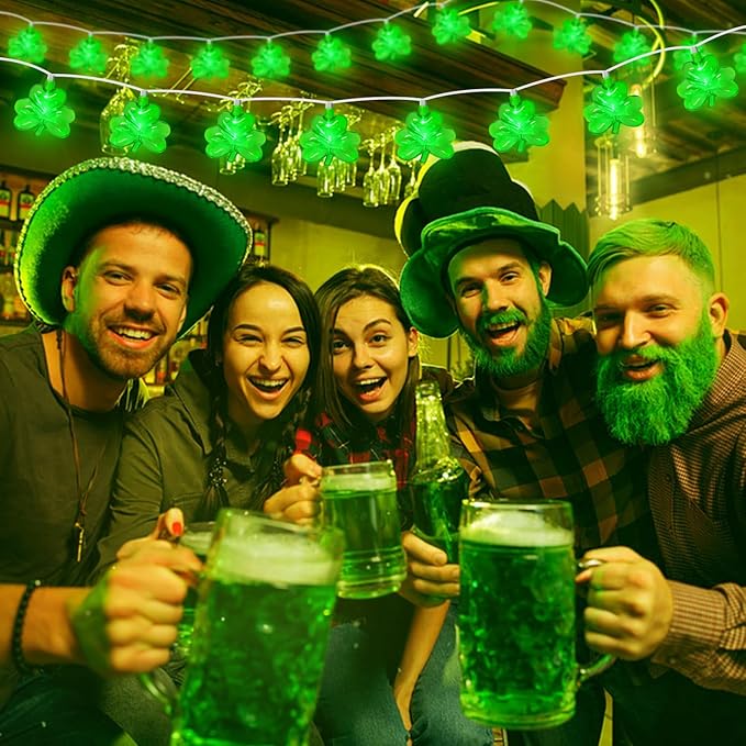 8.5FT Clear Green Shamrock Lights, St Patricks String Lights Outdoor Waterproof with 10 LED Light for rish Shamrock St Patrick's Day Party Indoor Home Garden Decorations