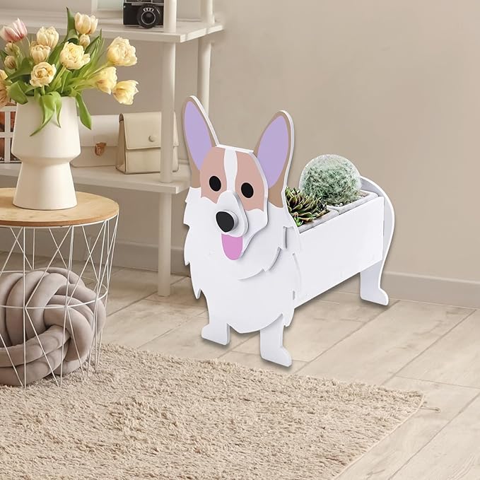 Corgi Dog Planter Plant Pots,Cute Garden Dog Flower Planter,Dog Planters Birthday Gifts for Women,Office,Indoor/Outdoor Decor（9.45 * 6.73 * 12.2in）