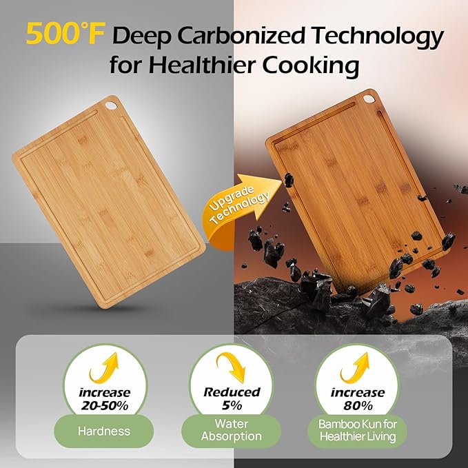 Bamboo Cutting Board 15 inches Carbonized Chopping Board With Knife-Friendly Surface & Juice Groove For Home Kitchens – Ideal For Meat, Veggies