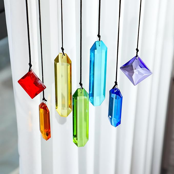 HDCRYSTALGIFTS 7pcs Prisms Crystal Suncatchers for Windows Hanging Rainbow Maker Sun Catchers with Crystals Indoor Outdoor Home Garden Decor