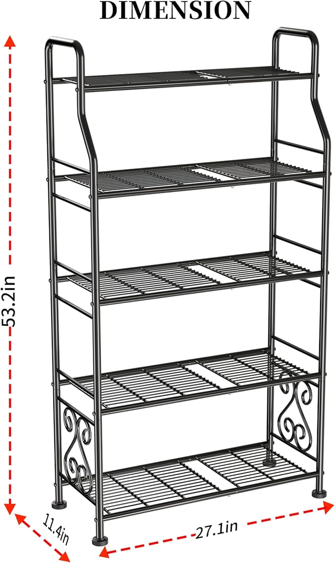GIOTORENT Plant Stand Outdoor Indoor 5 Tier Metal Waterproof - 53.2" Plant Shelf for Patio, Balcony, Living Room, Large Capacity Tiered Plant Rack, Black