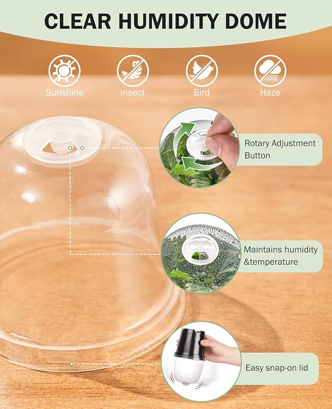 homenote Nursery Pots for Plants,3 Inch Plant Pot for Planting with Humidity Domes Plastic Seedling with Drainage Holes Seed Starter Flower with 10 Labels Black (30 Pack)