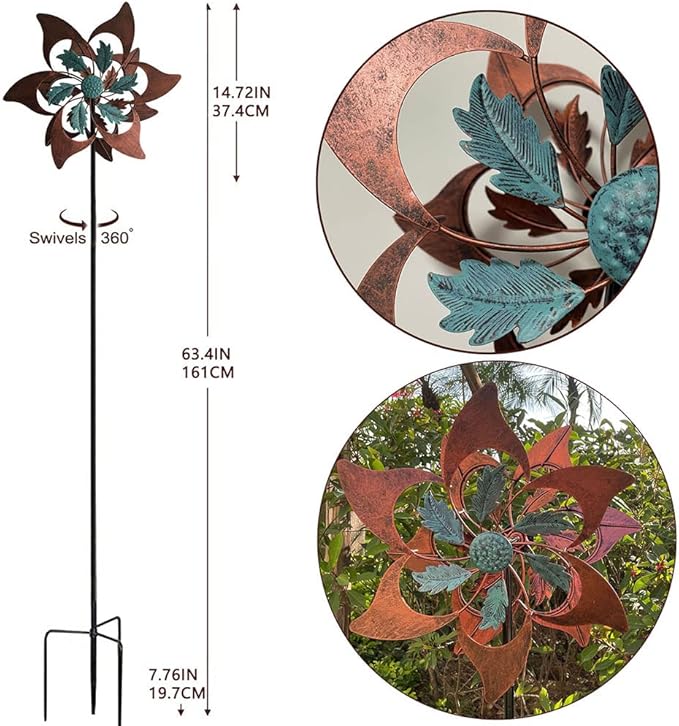 360 Degrees Metal Swivel Classical Two-Color Windmill Wind Spinner for Patio Lawn Outdoor Yard Lawn Garden
