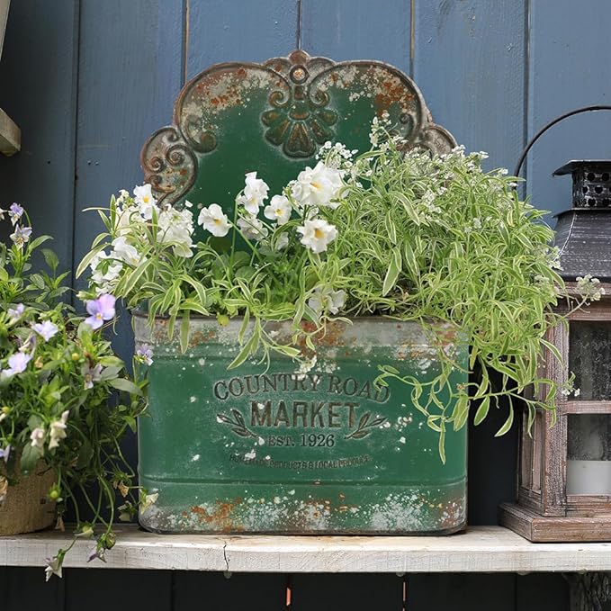 All Chic Metal Wall Planter Outdoor Wall Planter Wall Hanging Planter Rustic Wall Mount Planter Outdoor Wall Planter for Farmhouse Garden Decor (Green)