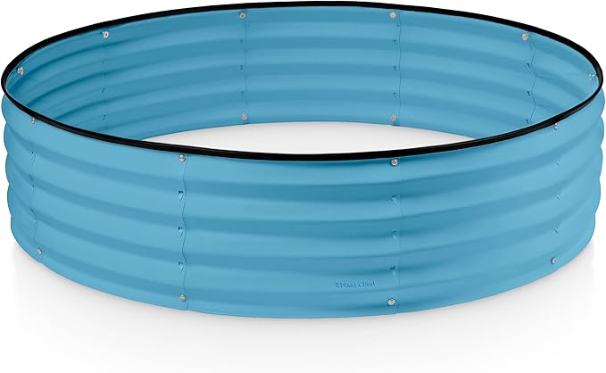 Round Galvanized Raised Garden Bed // 4×4×1 ft Galvanized Raised Garden Beds Outdoor for Gardening, Vegetables, Flowers // Patented Tool-Free Design Round Planter (Teal)