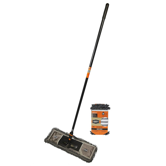 SWOPT 24” Microfiber Dust Mop + 60" Steel Handle, Combo — Includes Additional 24” Microfiber Refill, Machine Washable — Dust Mop Head with Long Handle Interchangeable with All SWOPT Cleaning Products