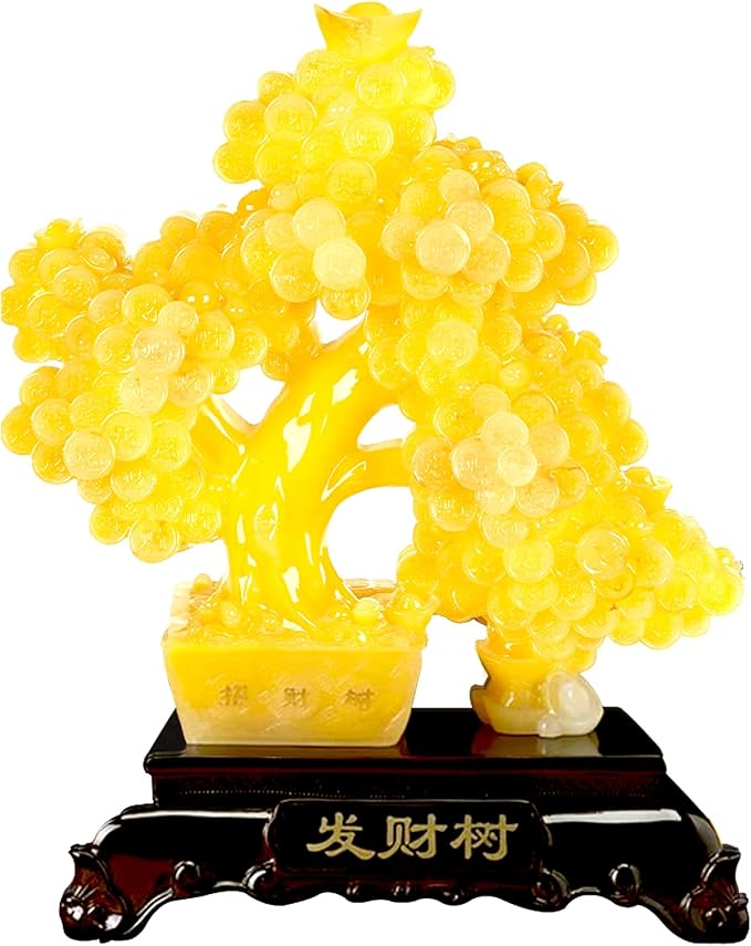 FENGSHUI-CAISHEN Top Resin Money Tree, Artificial Bonsai Tree, Handcrafted, Premium Quality, Feng Shui Gift for Abundance Luck and Success (Yellow)