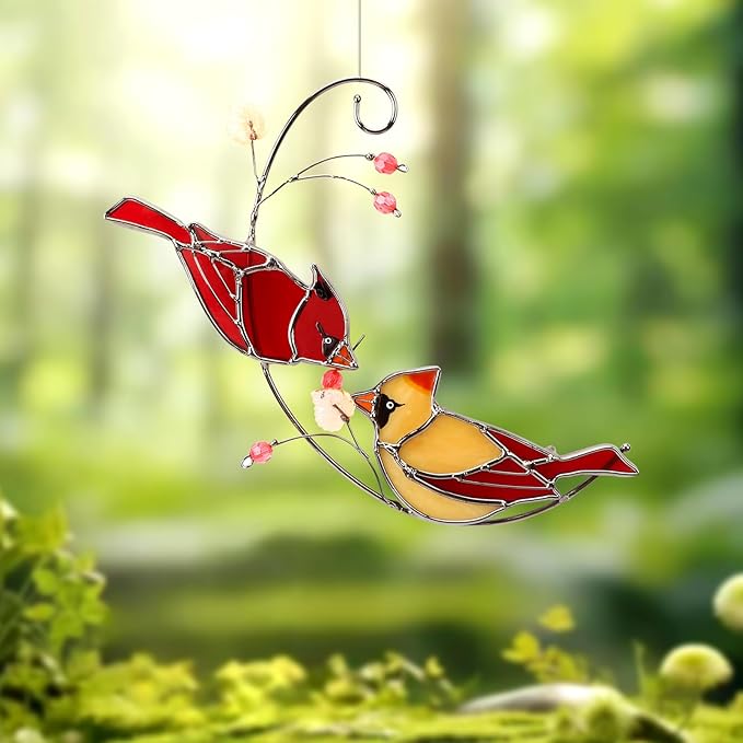 Cardinal Suncatcher Stained Glass for Window Hangings, Red Birds Suncatchers for Windows, Cardinal Sun Catcher Gifts for Women,Best Gift for Christmas,Memorial Gifts for Loss of Loved One