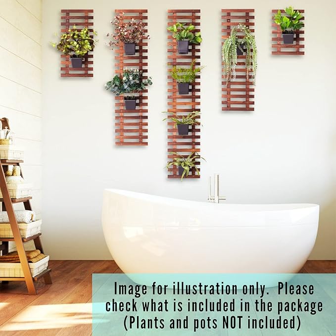 ShopLaLa Wall Planter-2 Pack Wooden Hanging Planters for Indoor Plants,Wall Mounted Plant Stand Ladder Outdoor Vertical Garden Balcony Unique Live Orchid Planter Large Dark Brown Wall Decorations