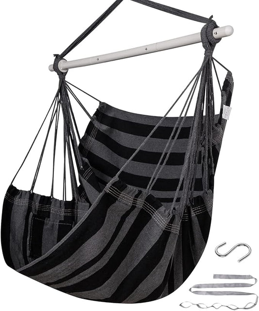 ADVOKAIR Hammock Chair Swing (500 lbs Max) - Hanging Hammock Chair Rope Swing Indoor for Bedroom, Outdoor, Patio, Bedroom, Porch, Deck - Sturdy Steel Bar with Anti-Slip Safety Rings
