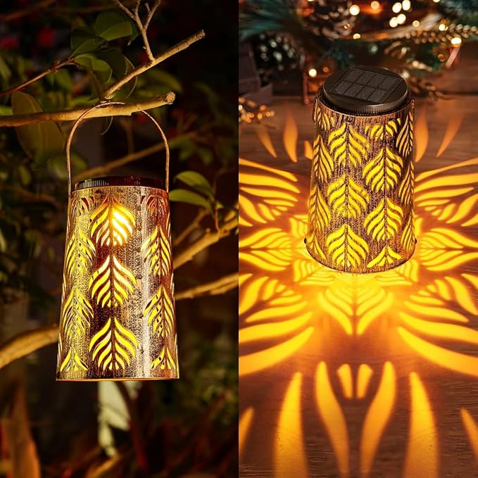 Solar Lantern Outdoor Garden Decor 2 Pack Hanging Solar Lantern Lights, Farmhouse Decor Outdoor Lantern, Waterproof Lantern for Patio, Yard, Table, Pathway Halloween Christmas Day Decor