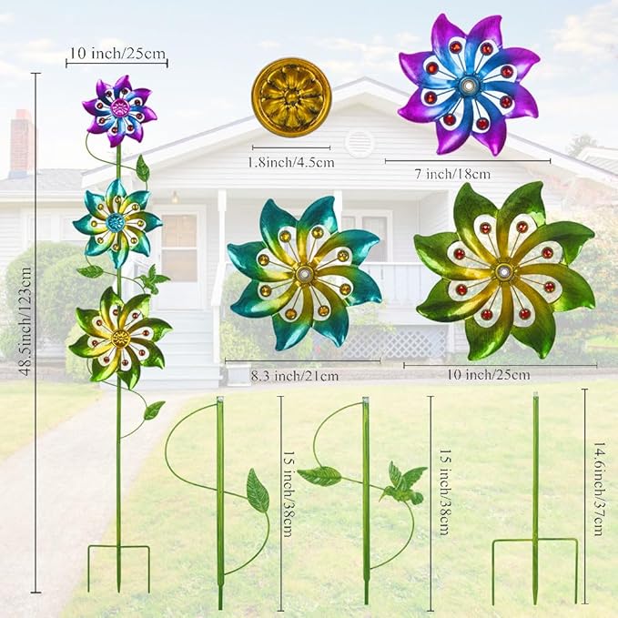DREAMYSOUL 3 Blades Wind Spinner, Pinwheels for Yard and Garden, Metal Wind Spinners Outdoor, Colourful Wind Sculptures for Outside Patio Lawn Decoration