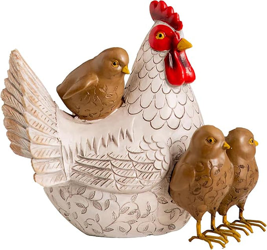 Elenon Funny Garden Chicken Outdoor Statue Decorative, Adorable Flower Bed Decor Rooster Statue, Yard Patio Art Decor Sculptures Table Ornament
