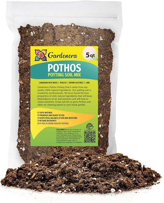 Premium Pothos Potting Soil Mix - Air Cleaning Plant Potting Mix, Soil Mix for Pothos, Parlor Palm, Peace Lily - (5 Quart Bag)