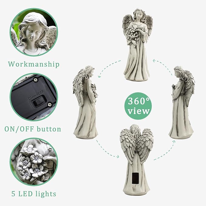 Garden Angel Decor for Outside,Solar Angel Statue for Outdoor,Angel Garden Figurine with Resin,Angel Sculpture for Patio Lawn Yard Porch Decoration,Garden Gift