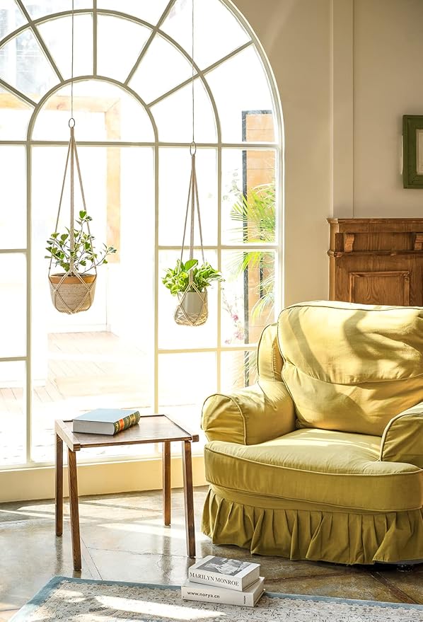 Dahey Macrame Plant Hanger Indoor Hanging Planter Basket Handmade Woven Cotton Rope Flower Pot Decorative Crochet Plant Holder Stand for Boho Home Decor No Tassels,35 Inch,Set of 2