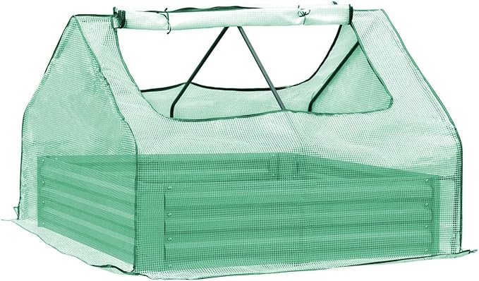 Aoodor 4 x 3 x 3 ft Raised Metal Garden Bed, Mini Greenhouse Kit with 2 Roll-up Zipper Doors for Vegetables, Herbs, and Flowers