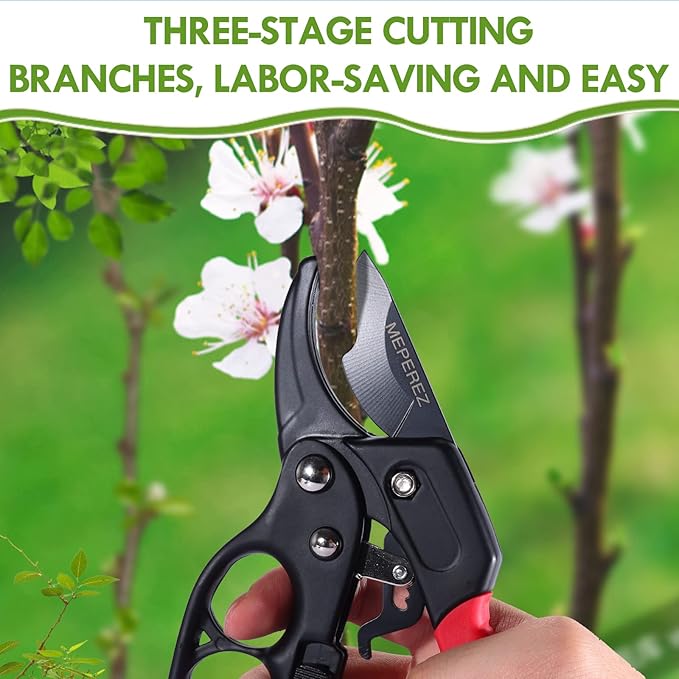 Garden Clippers, Premium Germany Pruners, Work 3 Times Easier, Professional Pruning Shears, Cutting Rose, Flower, Hedge, Stem, Sharp Scissors Gardening Tools, Arthritis Weak Hand Snips