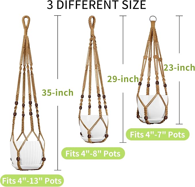 3 Pack Macrame Plant Hanger - 35"/29"/23" Different Sizes, Hanging Planter Basket Flower Pot Holder for Indoor Outdoor, Boho Home Decor, Brown (POTS NOT Included)