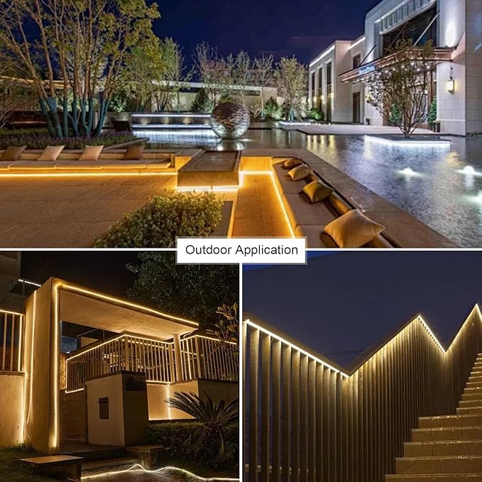 Super Bright Outdoor LED Strip Lights, AC 110V 3500K Flexible LED Rope Lights Waterproof 600 LEDs 16.4ft LED Light Strip for Garden Patio Cabinet Bedroom Indoor Outdoor Decoration (16.4FT,Warm White)