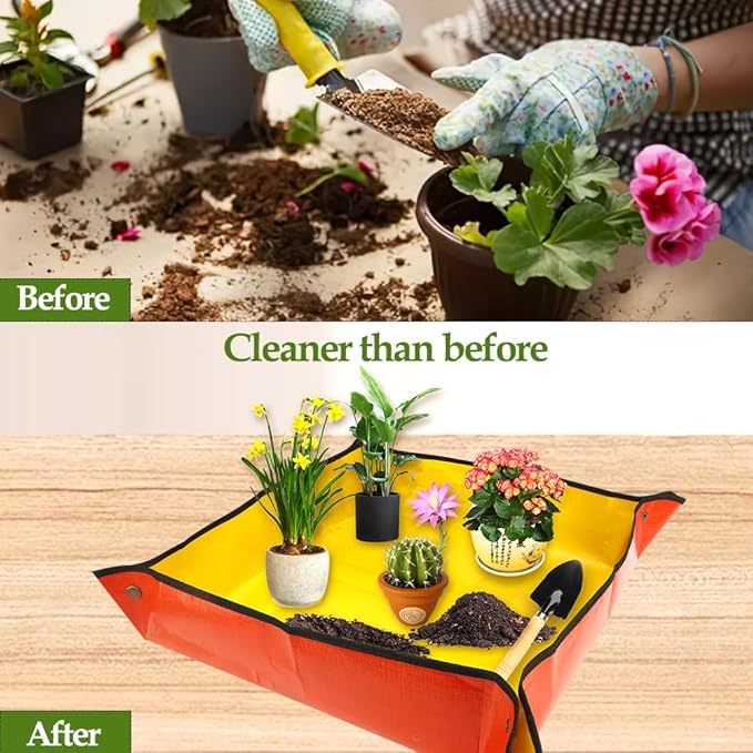 Gardening Gifts,Plant Accessories Indoor,Repotting Mat,Plant Repotting Mat,Gardening Hand Tools,Gardening Tool Set,Garden Tools,Indoor Gardening Tools,Gifts for Gardeners(Orange 39.37*39.37 in)