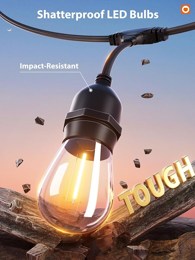 addlon Outdoor String Lights Timer Control, 48FT LED Patio Light with Edison Vintage Shatterproof Bulbs and Commercial Grade Weatherproof Strand - ETL Listed Heavy-Duty Decorative Lighting