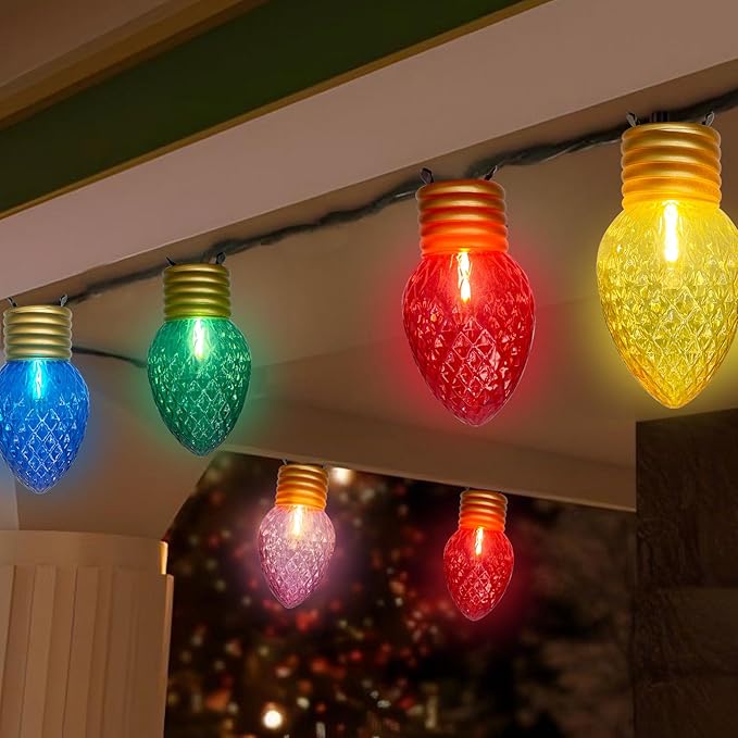 Jumbo Multicolor Christmas String Lights,16FT Jumbo Christmas Hanging Lights with 10 5'' LED C9 Large Strawberry Multicolor Bulbs, Hanging Christmas Decorations Lights for Home Tree Roof Yard Garden