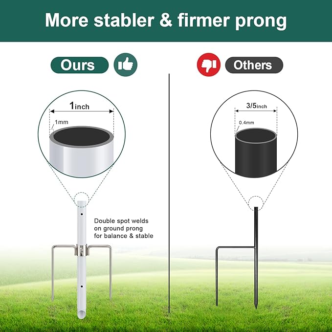 2 Pack Ground Flag Pole for Outside House - 8.5 FT Tangle Free Heavy Duty Flag Pole Kit with Windproof Stand,Outdoor Inground Flag Holder for Yard Garden, Includes Bonus 3x5 American Flag, White